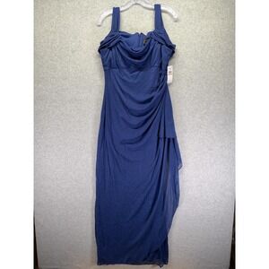 Alex Evenings Dress Womens 12 Blue Glitter Gown Sleeveless Ruched Sheath New